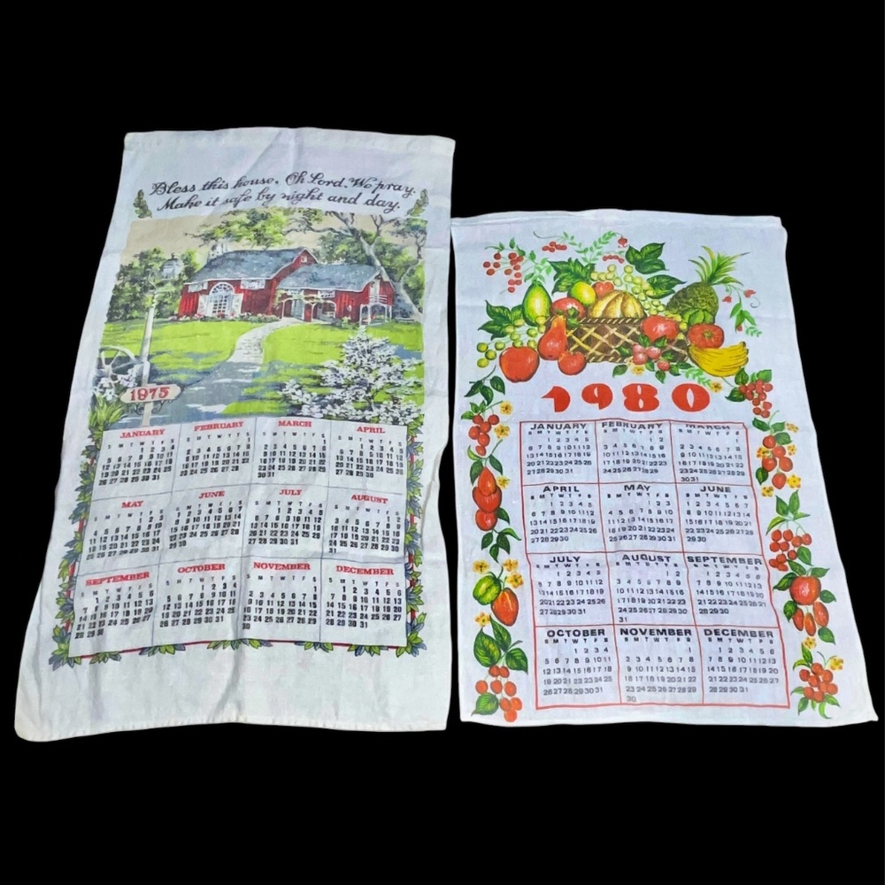 Vintage 1970's Bless This House Oh Lord We Pray Tea Towel Calendar Wall Hanging